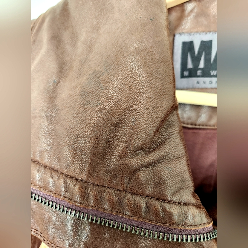 Marc New York Andrew Marc Brown Leather Funnel High Collar Jacket - Picture 15 of 15